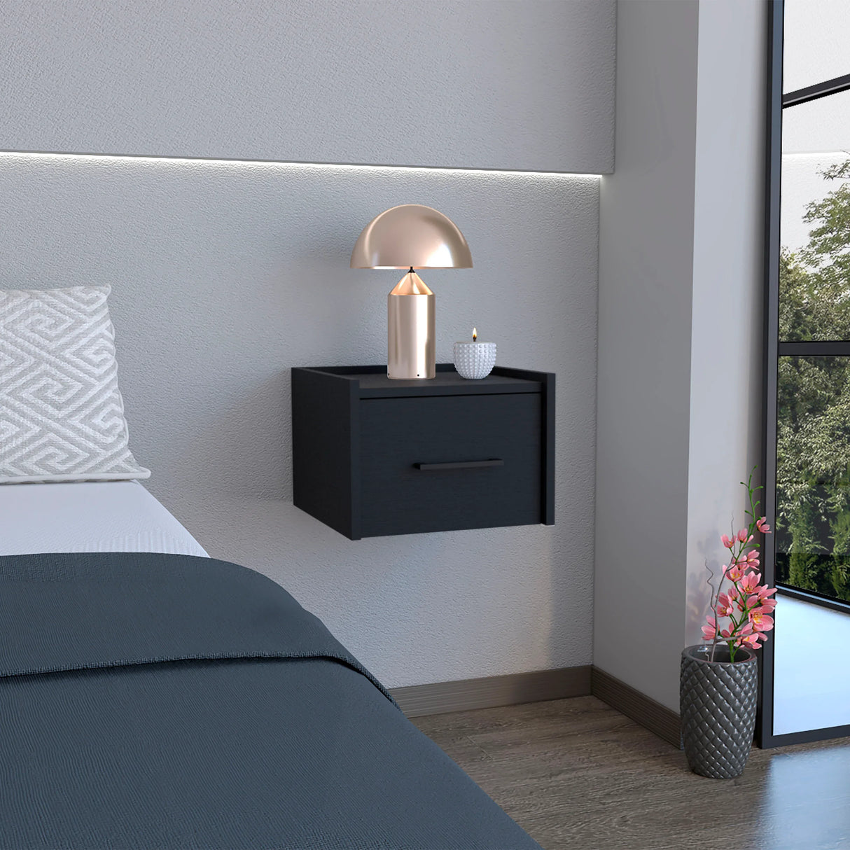 Floating Wall-Mounted Nightstand With Drawer Storage - Omega Lifestyles