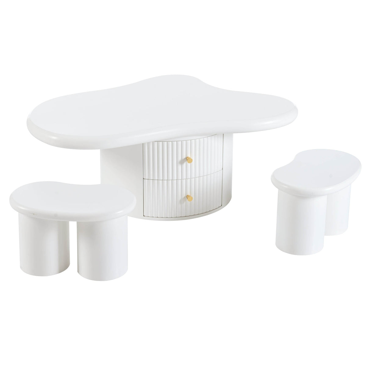 Cloud-Shaped Coffee Table With Stools And Drawers - Sleep Galleria