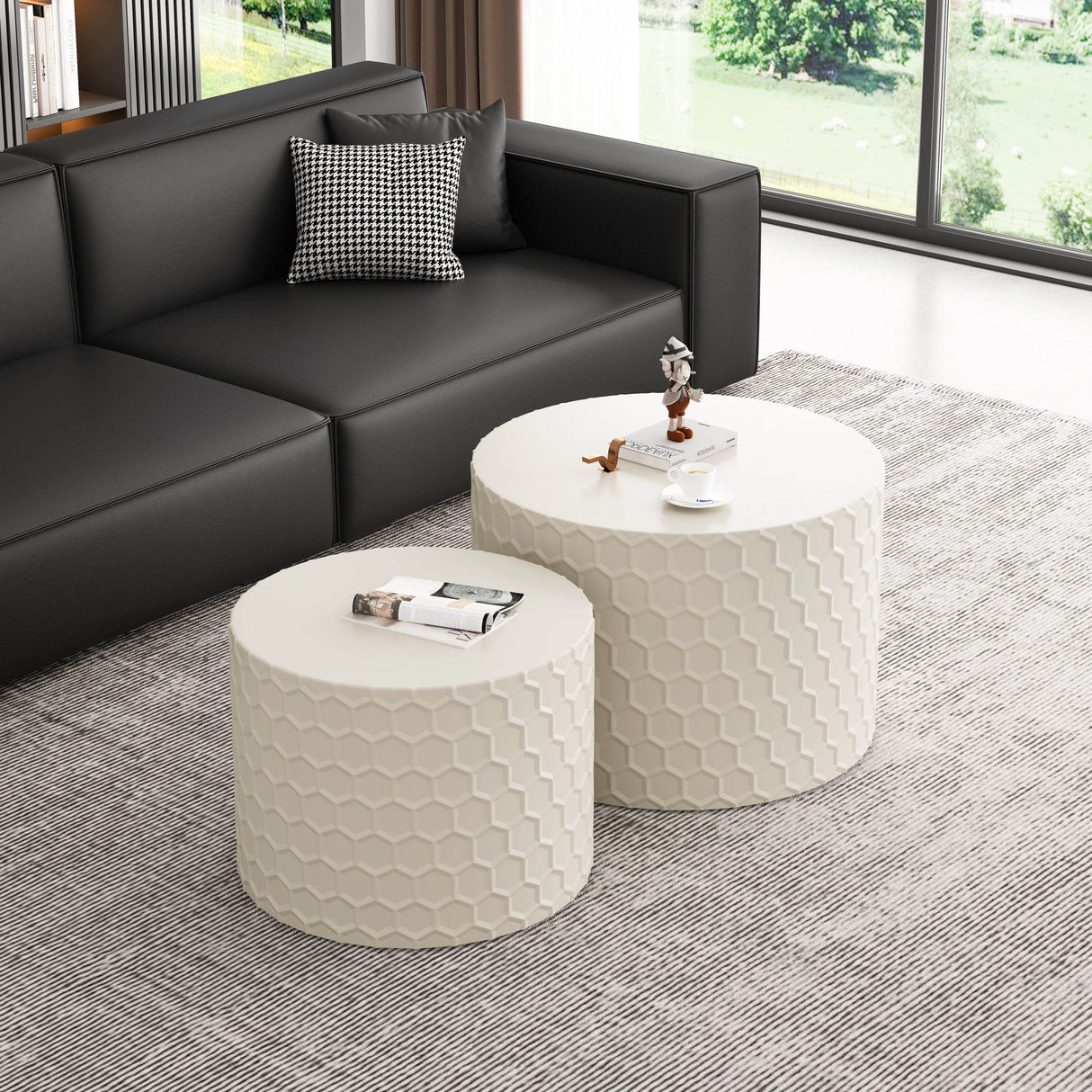 2-Piece Minimalist Honeycomb Design Nesting Coffee Table Set - Sleep Galleria