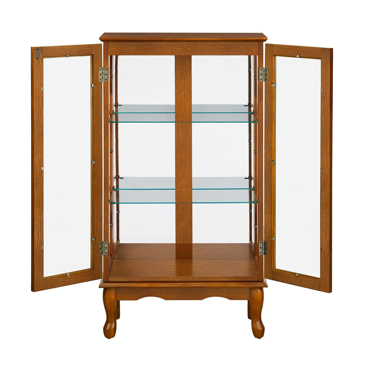 Lighted Oak Curio Cabinet With Adjustable Tempered Glass Shelves - Omega Lifestyles