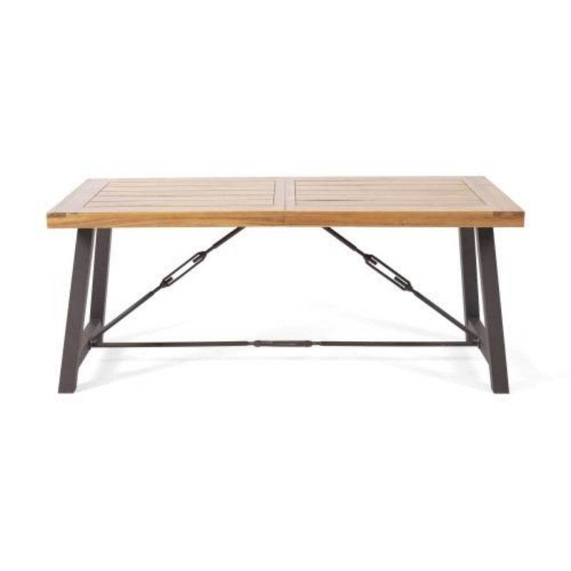 Modern Industrial Acacia Wood And Iron Outdoor Dining Table - Sleep Galleria