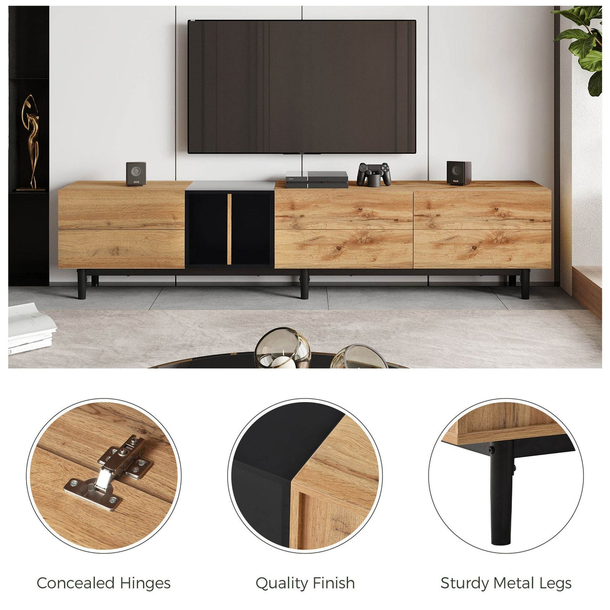 Modern Natural Wood MDF TV Stand Console - Sleep Galleria