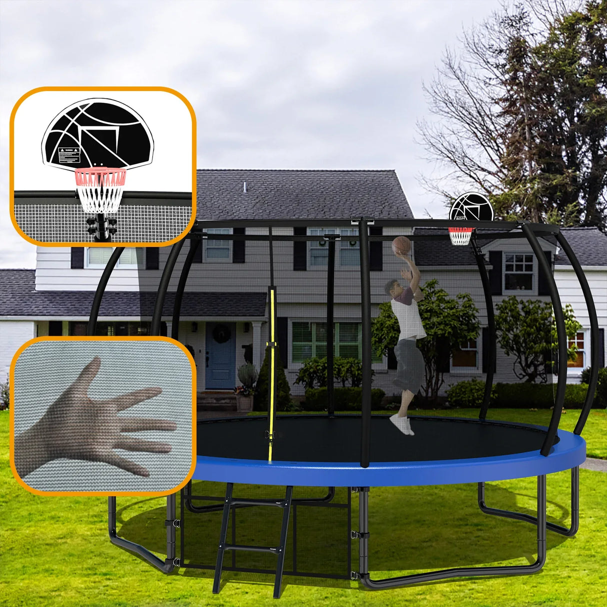12-Foot Pumpkin Style Kids Trampoline With Safety Net - Omega Lifestyles