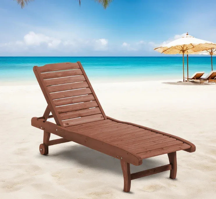 Wooden Outdoor Chaise Lounge Chair With Table Tray - Omega Lifestyles
