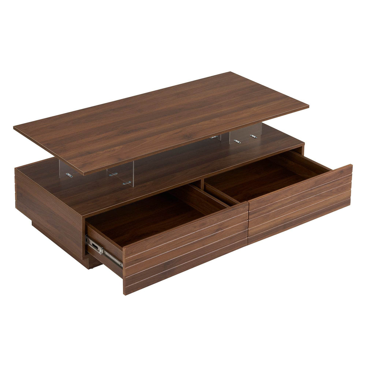 Modern Walnut Rectangle Coffee Table With LED Lights - Sleep Galleria