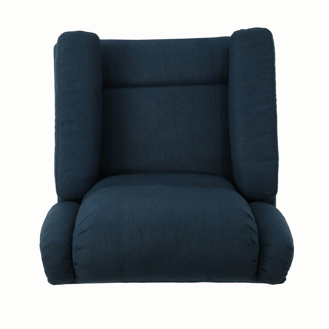 Contemporary Navy Blue Plush Fabric Swivel Glider Recliner - Omega Lifestyles