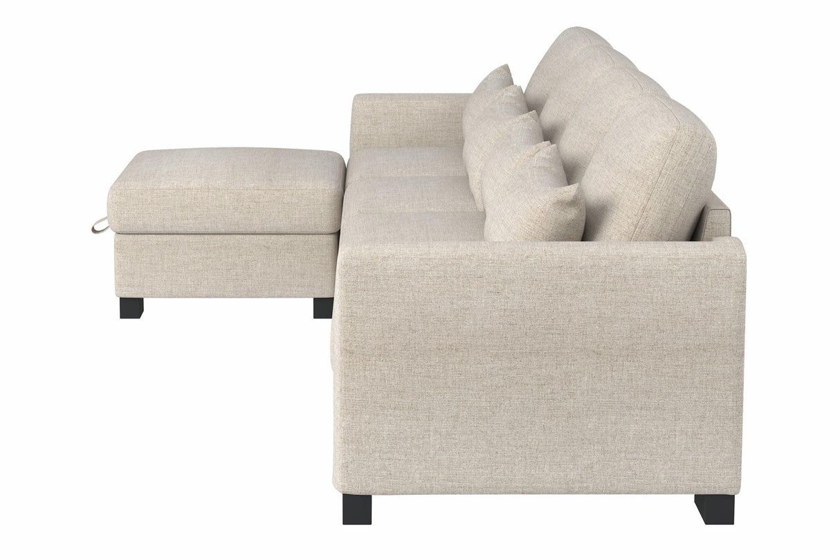 Beige Modular L-Shaped 5-Seat Foam Cushion Sofa With Ottoman - Omega Lifestyles