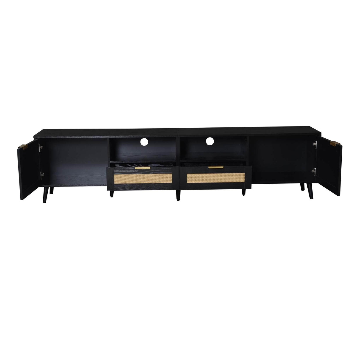 Modern Rattan TV Stand With Storage Cabinet - Sleep Galleria