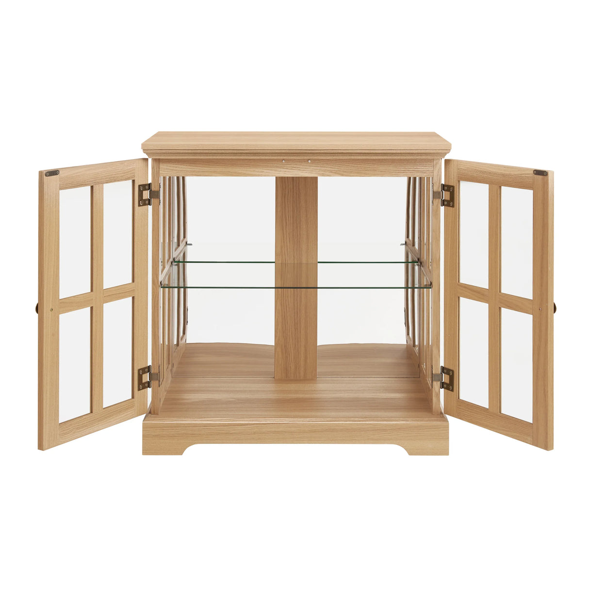 Antique Oak LED Glass Display Cabinet With Adjustable Shelves - Omega Lifestyles