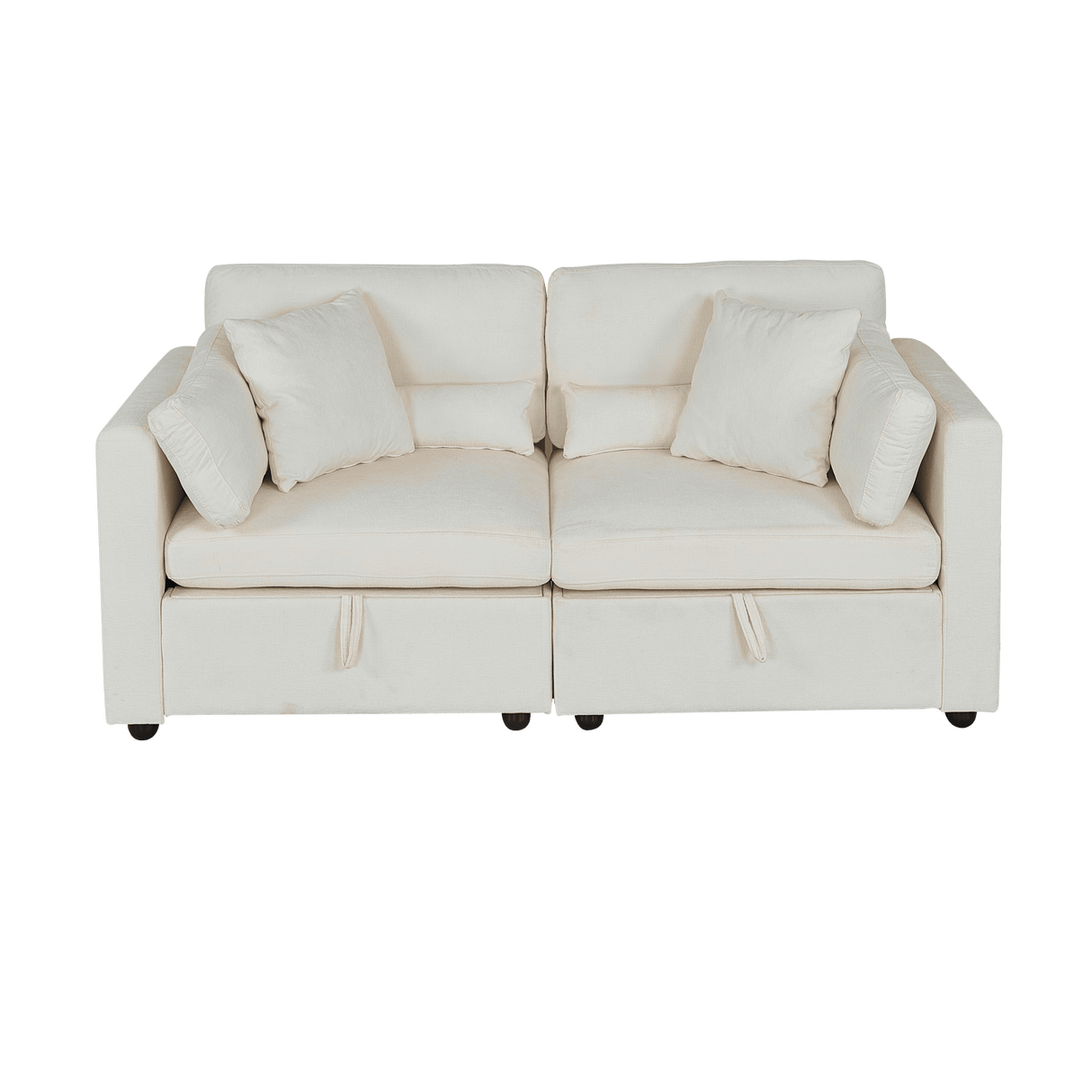 Beige Chenille 3-Seat Sofa With Hardware Feet - Omega Lifestyles