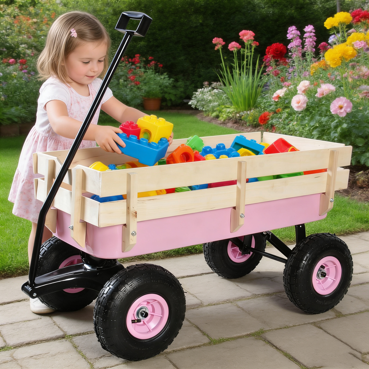Steel Garden Wagon With 10-Inch Pneumatic Air Tires