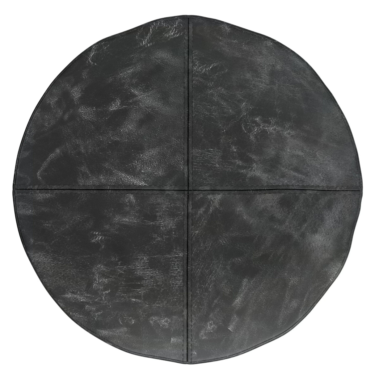 Round Distressed Buffalo Leather Pouf Ottoman - Omega Lifestyles