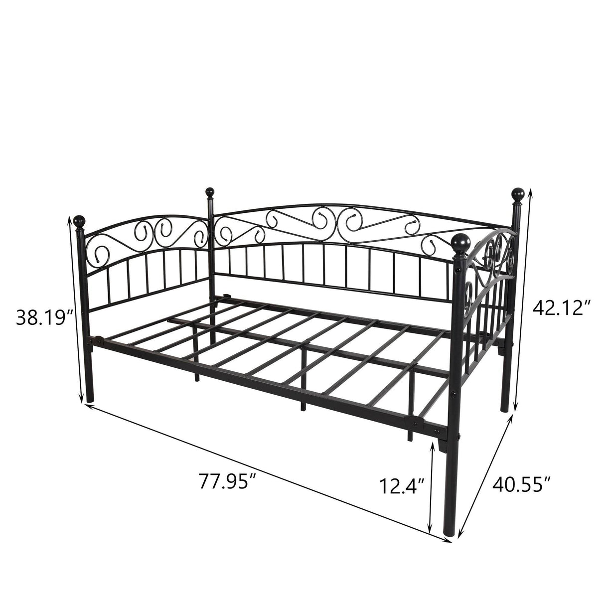 Twin Metal Daybed Frame Mattress Foundation with Headboard - Omega Lifestyles