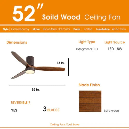 52-Inch Modern Remote Control Reversible Wooden Ceiling Fan - Omega Lifestyles