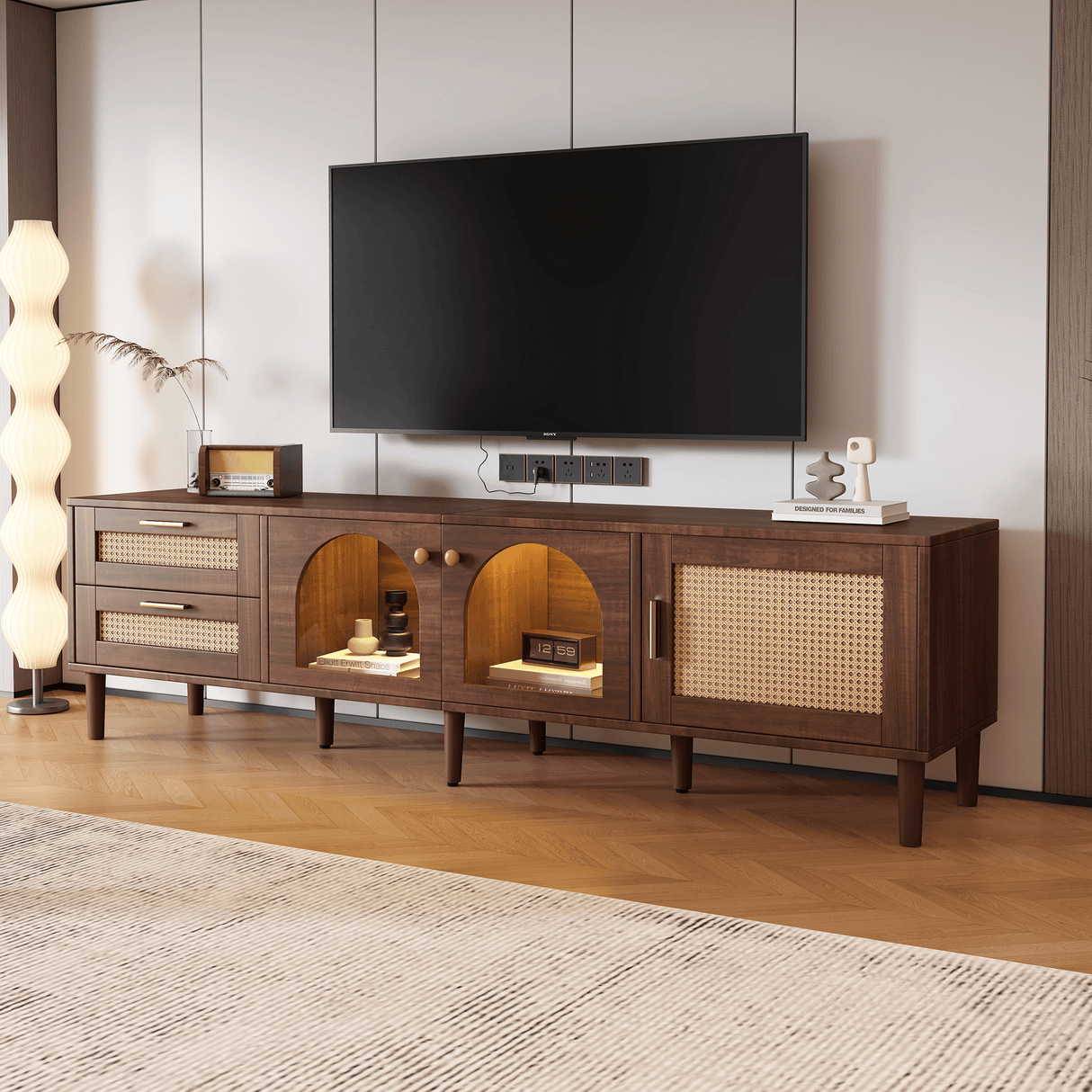 Rattan-Inspired Media Console TV Stand With Storage - Sleep Galleria