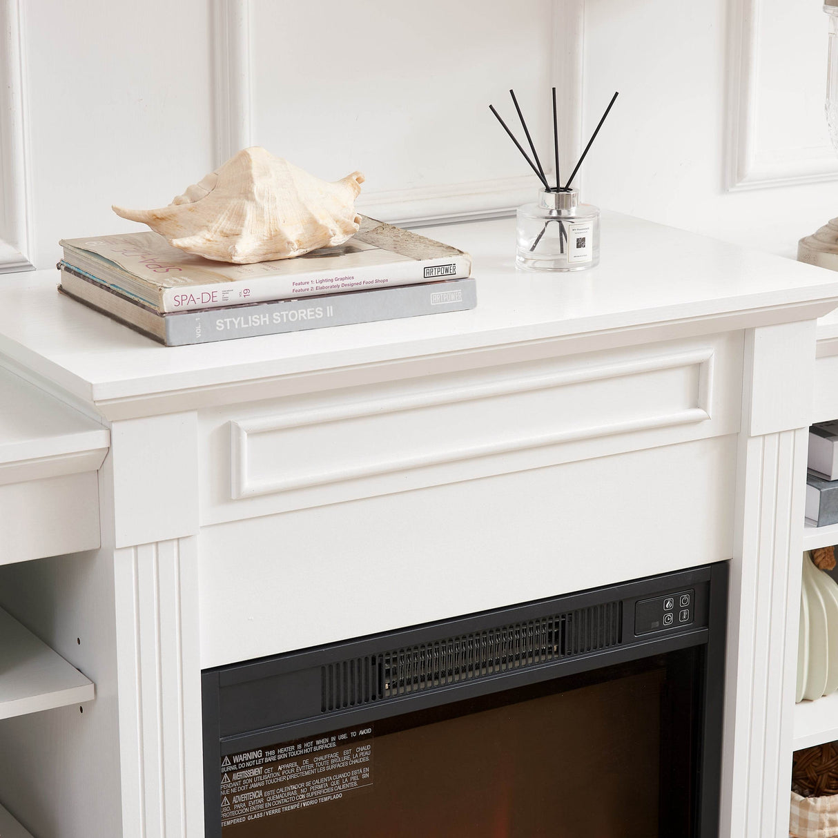 White Media Console Table With Fireplace Insert - Sleep Galleria