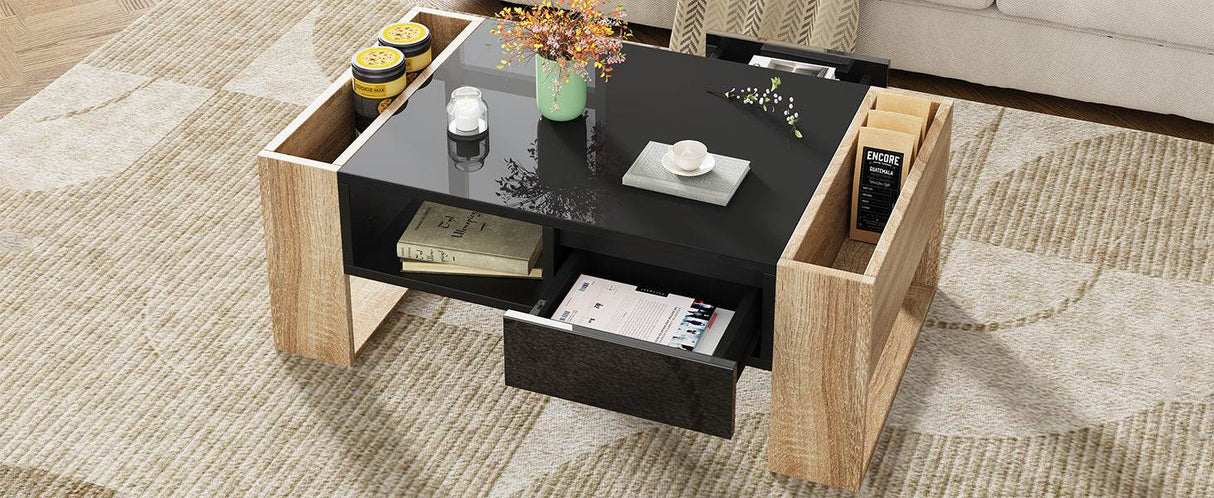 High Glossy Two Drawer Wood Grain Coffee Table - Sleep Galleria