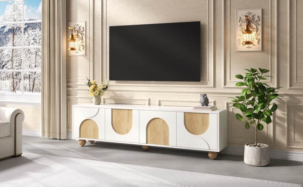 Farmhouse White MDF TV Stand With Cabinets - Sleep Galleria