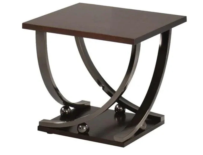 Isiah Square Metal Stand Wood Top End Table - Omega Lifestyles