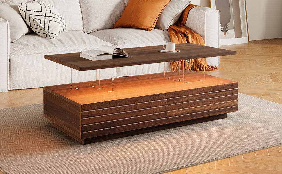 Modern Walnut Rectangle Coffee Table With LED Lights - Sleep Galleria