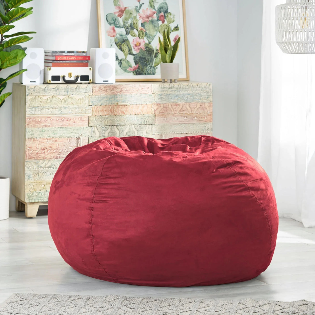 Large Red Microsuede High-Density Shredded Foam Bean Bag Chair - Omega Lifestyles