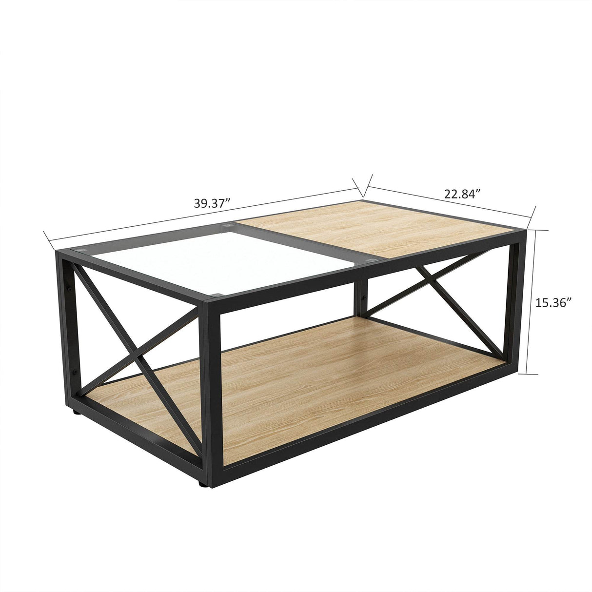Industrial Glass And Natural Wood Modern Coffee Table - Sleep Galleria