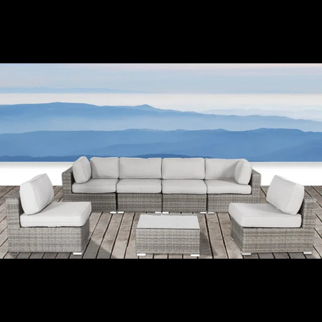 6-Piece Grey Mix Rattan Wicker Outdoor Sectional Patio Set - Omega Lifestyles