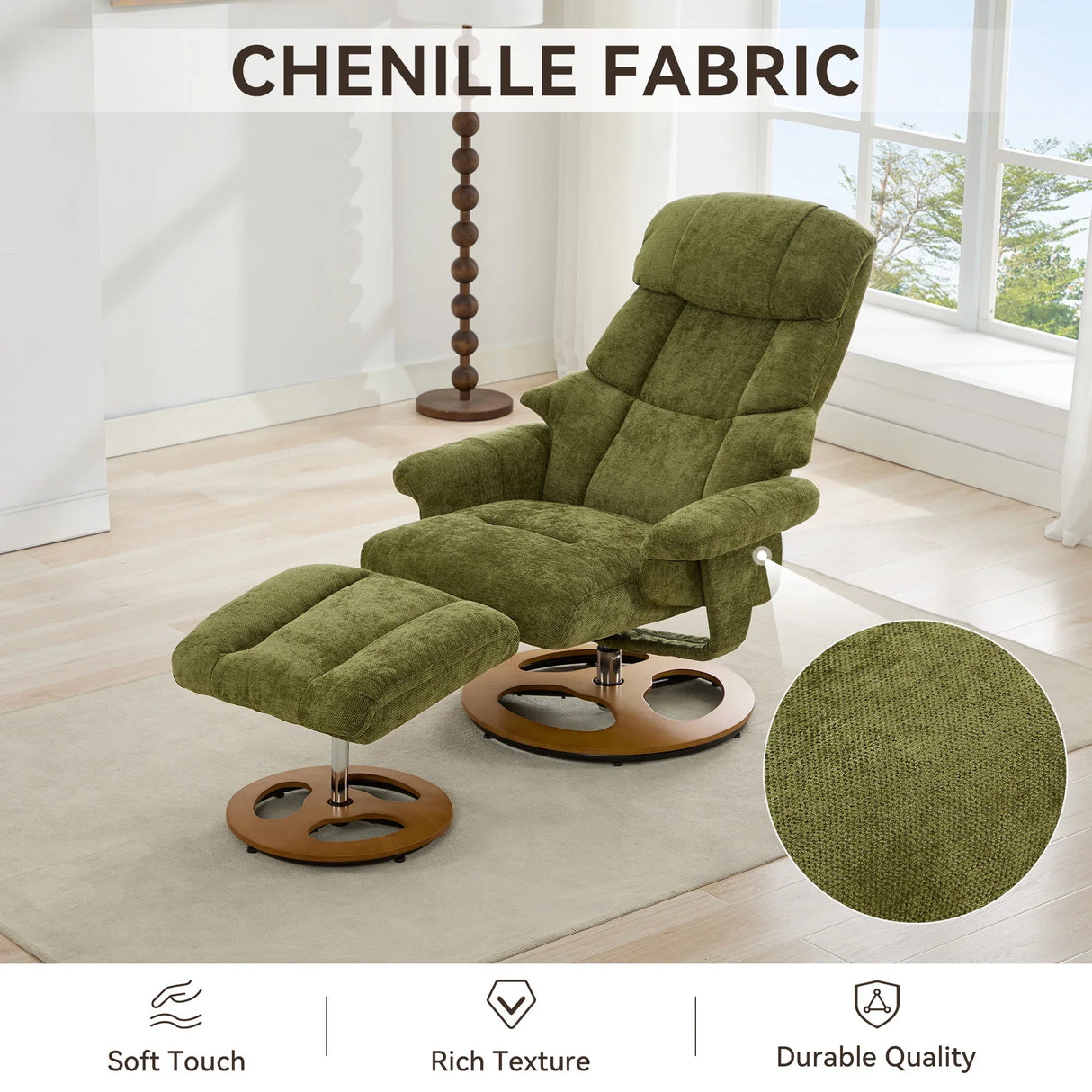 Soft Chenille Recliner Chair With Ottoman And Massage - Omega Lifestyles