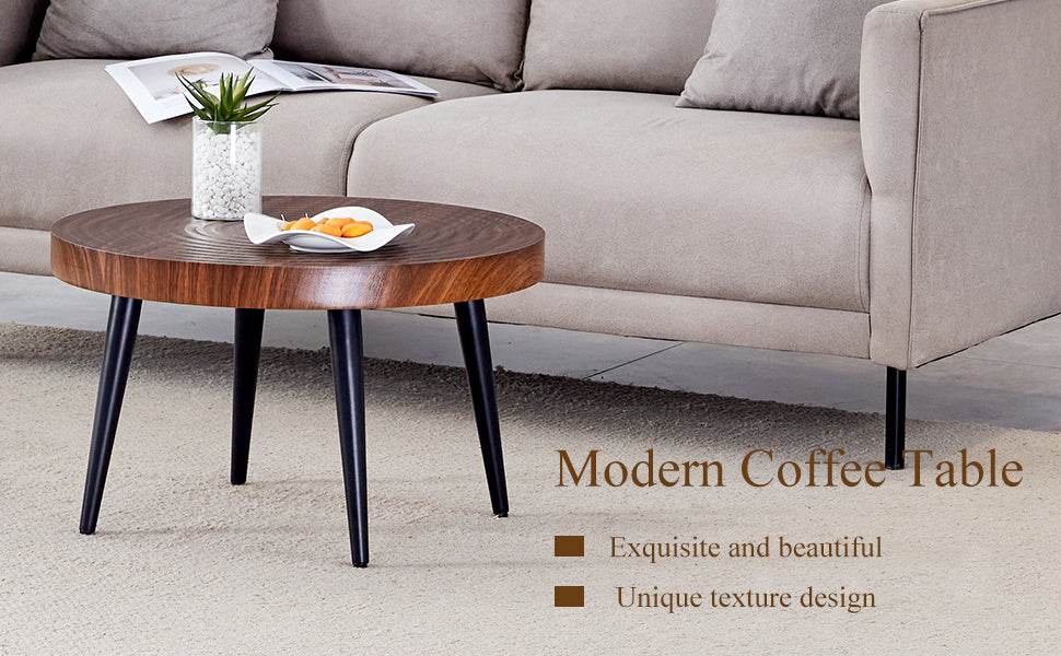 Modern Round MDF And Metal Walnut Coffee Table - Sleep Galleria