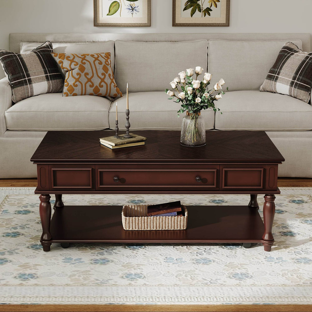 Retro Farmhouse Coffee Table With Drawer And Wheels - Sleep Galleria