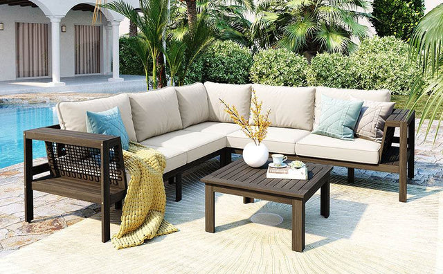 4-Piece Acacia Wood Outdoor Patio Sofa Seating Set - Omega Lifestyles