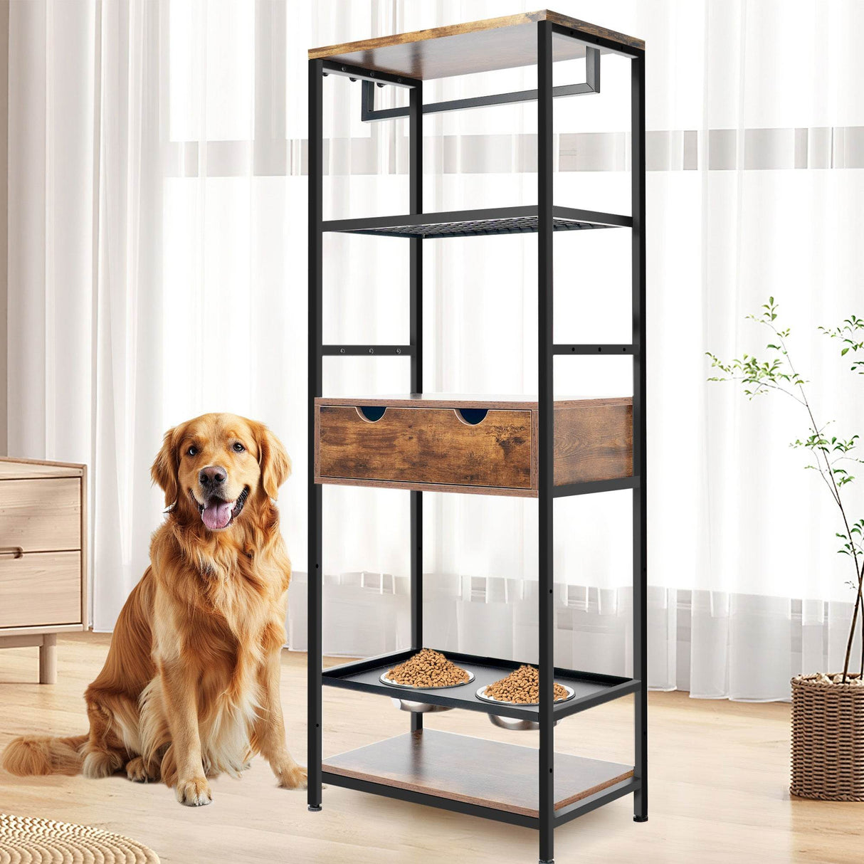 Adjustable Height Raised Dog Feeding Station With Storage - Sleep Galleria