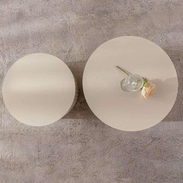 Beige White Modern 2-Piece Round Nesting Tables - Omega Lifestyles