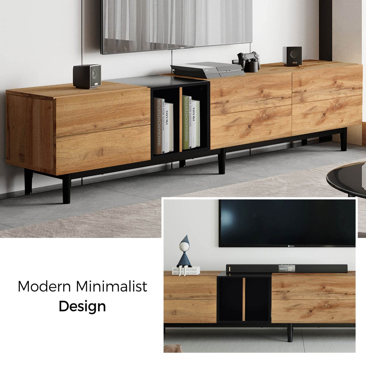 Modern Natural Wood MDF TV Stand Console - Sleep Galleria