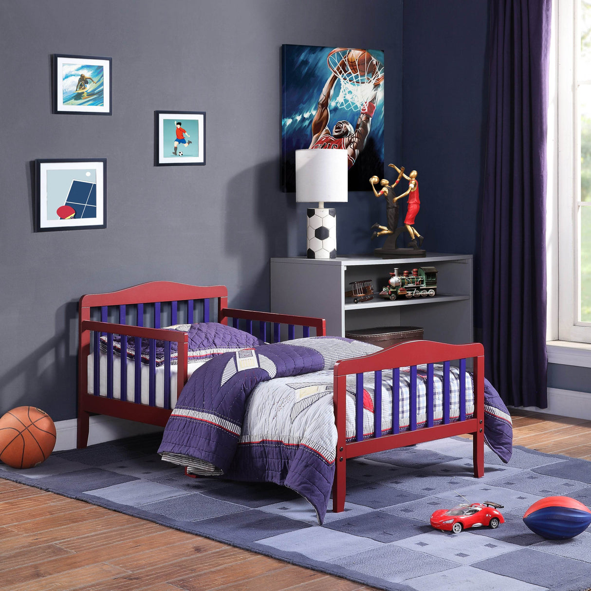 Solid Wood Two-Tone Toddler Bed With Safety Rails
