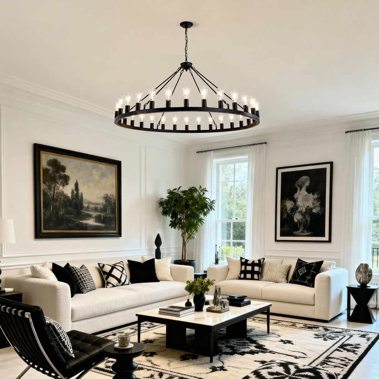 Matte Black Wagon Wheel 30-Light Metal Chandelier - Omega Lifestyles