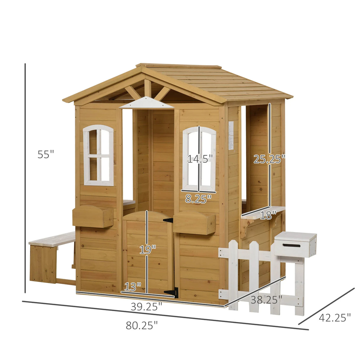 Kids Outdoor Wooden Playhouse With Door Windows Mailbox - Omega Lifestyles