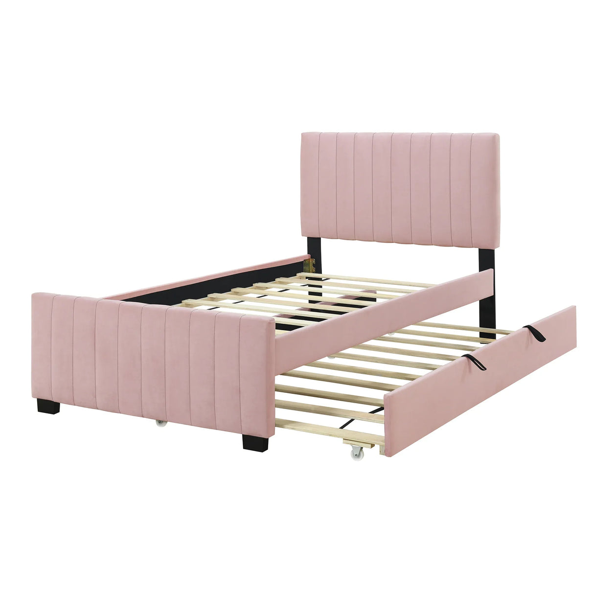 Twin Velvet Upholstered Platform Bed With Twin Trundle - Omega Lifestyles
