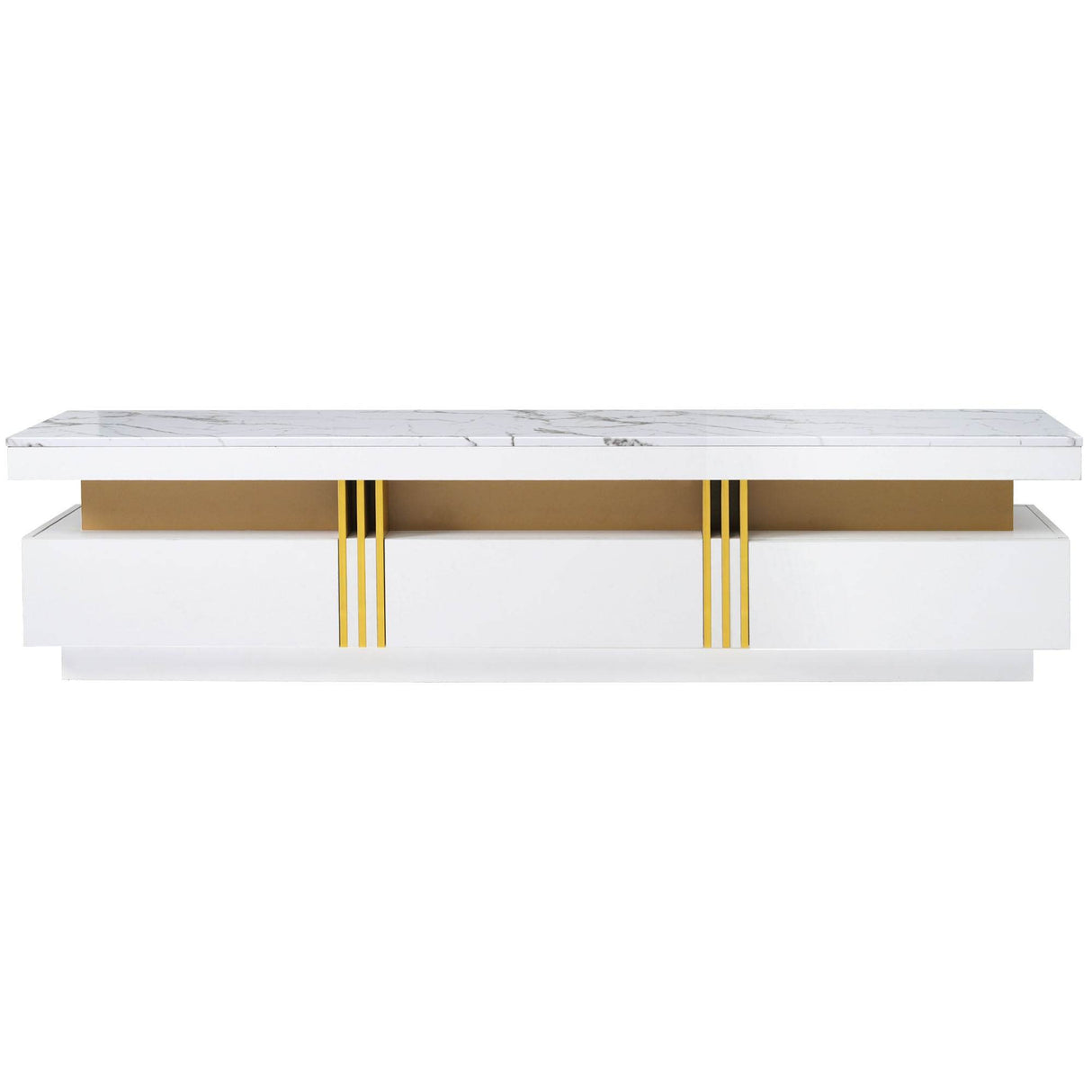 High Gloss White Marble TV Stand With Drawers - Sleep Galleria