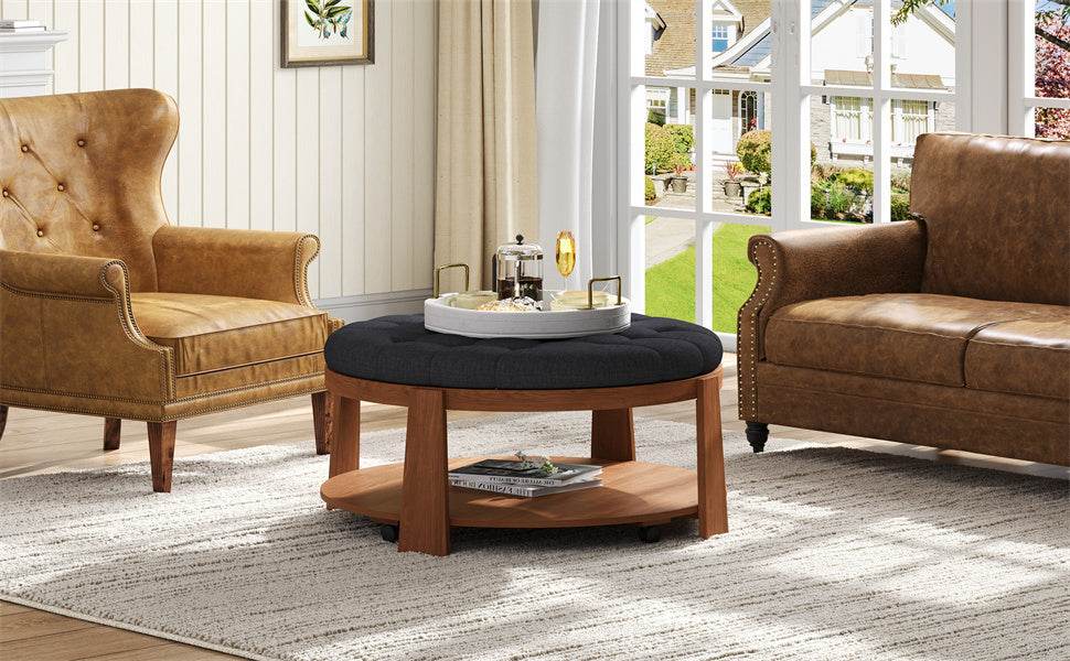 Modern Large Round Upholstered Ottoman Coffee Table - Sleep Galleria