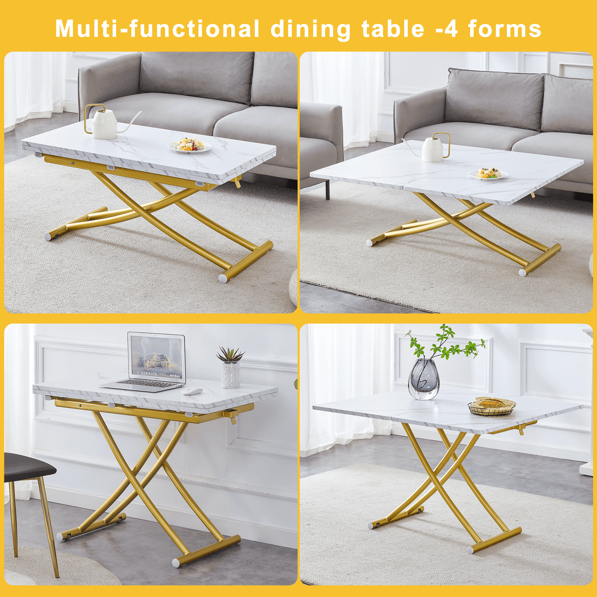 Multifunctional Adjustable Height White Gold Lift Table - Sleep Galleria