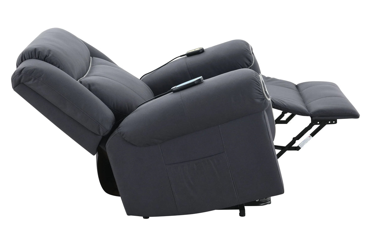Dark Blue Polished Microfiber Power Lift Heating Massage Chair - Omega Lifestyles