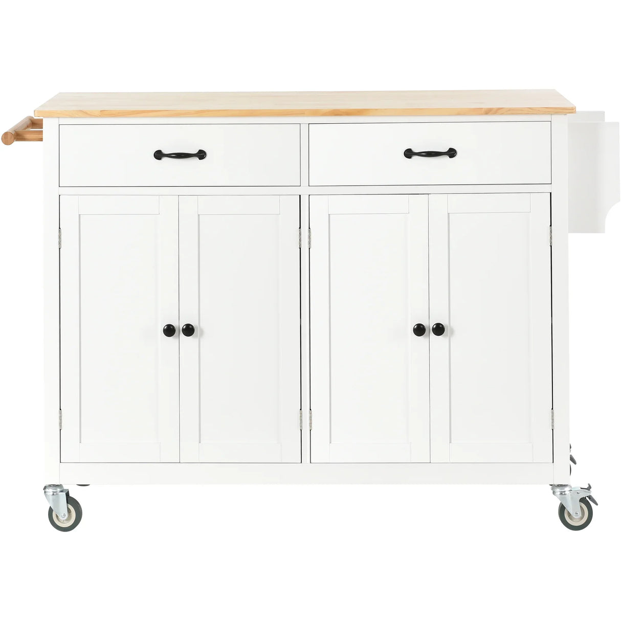 Kitchen Island Cart Solid Wood Top Four Door Cabinet - Omega Lifestyles
