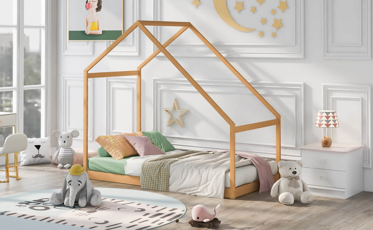 Twin Solid Wood Natural House Bed Frame - Omega Lifestyles