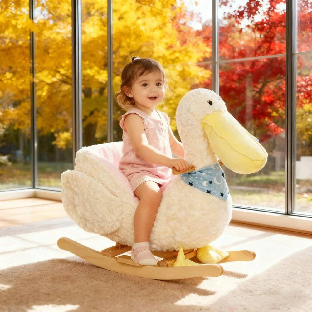 White Pelican Kids Plush Ride-On Rocking Horse - Omega Lifestyles