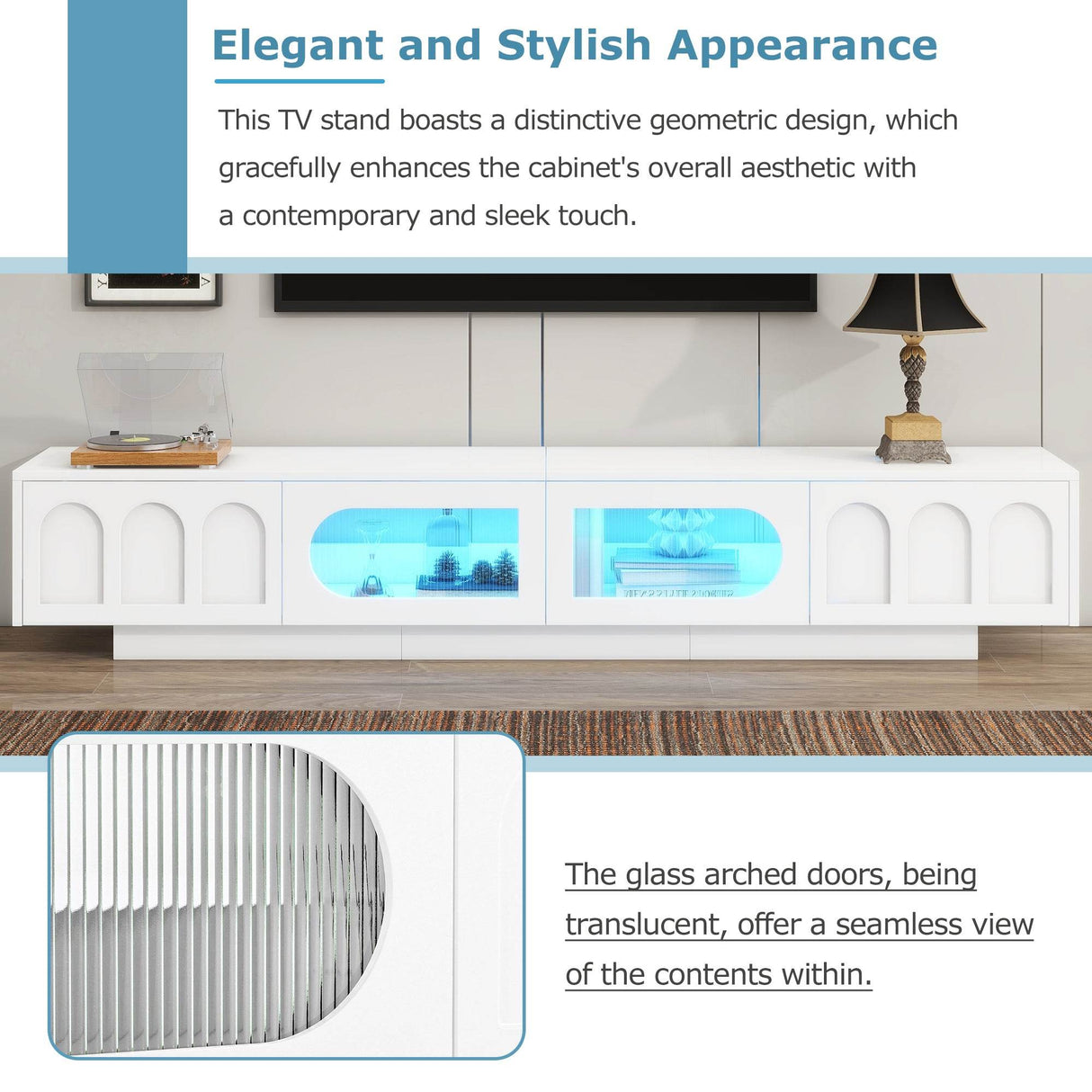 Smart LED White TV Stand With Storage Cabinets - Sleep Galleria