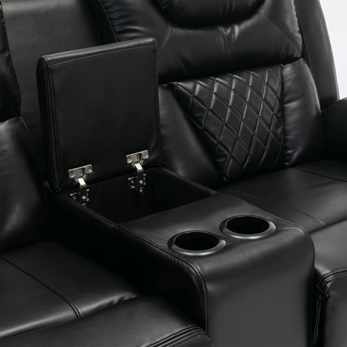 Manual Recliner Chair Faux Leather With Storage Cup Holders LED - Omega Lifestyles