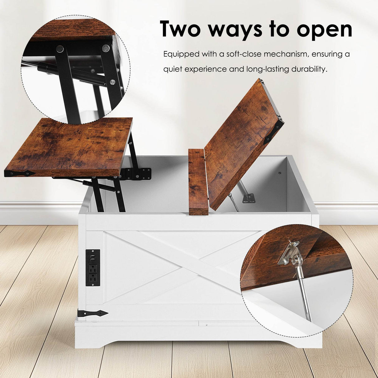 Lift-Top Rustic Coffee Table With Storage And Charging Station - Sleep Galleria