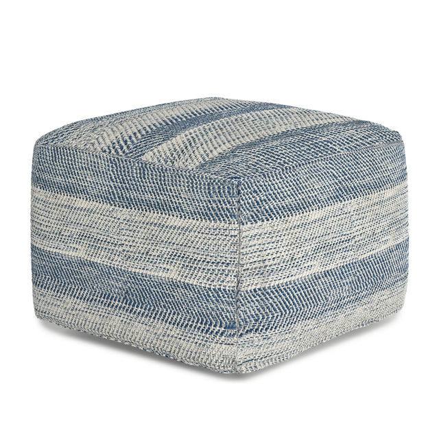 Teal Mélange Square Fabric Pouf Ottoman Seating - Omega Lifestyles