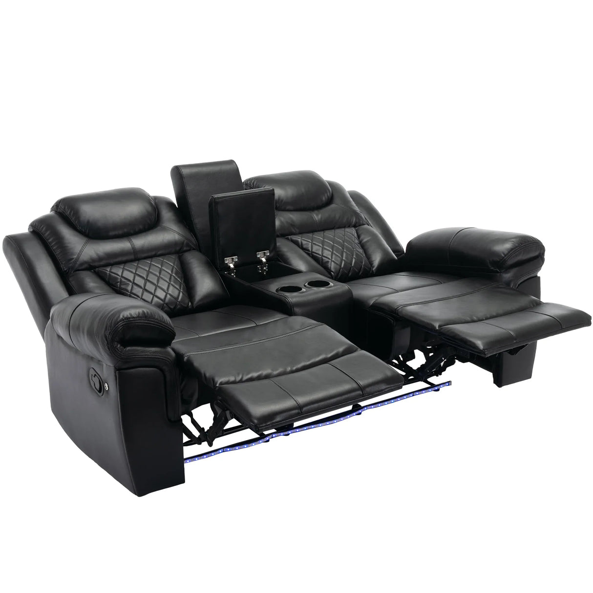 Manual Recliner Chair Faux Leather With Storage Cup Holders LED - Omega Lifestyles